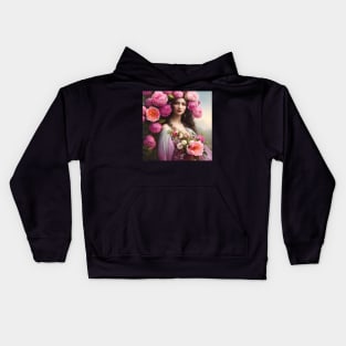 The Goddess of the Spring with Giant Pink Peonies Kids Hoodie